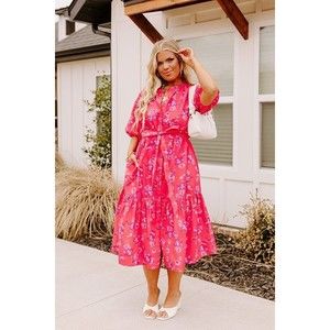 Sugarlips Wynette Tiered Midi Dress Womens Sx 2X Magnolis Rhubarb Puff Sleeves
